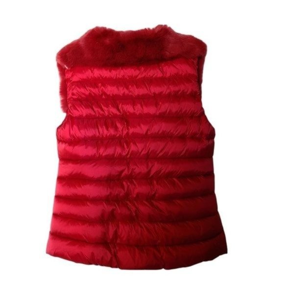 ADD ‎ Girls Size 8 Real Rabbit Fur Trimmed Duck Down Vest Cranberry Red Holiday - Picture 3 of 9